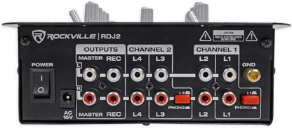 Rockville RDJ2 2-Channel DJ Mixer USB Playback, Cue Monitor, Talkover, 4 Line Inputs, Compact, Portable, for Beginner DJs and Small Events