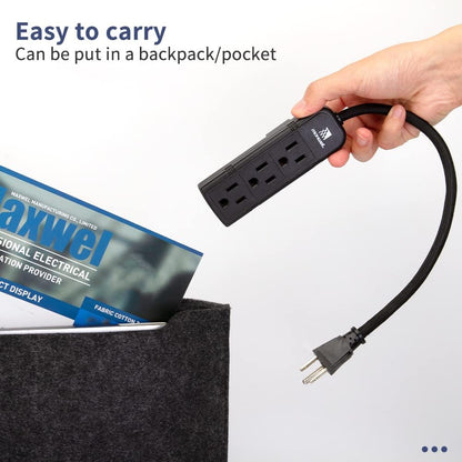 2Pack Small Power Strip Black Outlet - 1FT Heavy Duty Power Extension Cord, Mini Size Portable 3 Outlet Power Strip for Office,Computer,Home Accessories,Travel,ETL Listed (13a/125v/60hz/1625w)