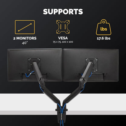 Fellowes Platinum Series Dual Monitor Arm for 40-Inch Monitors, Full Motion, 360° Rotation, VESA Mount with Grommet or Clamp, USB Ports, Ergonomic, Black, 8042501