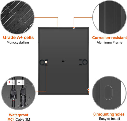 DOKIO 400W Monocrystalline Solar Panel 12/24V, 3 m MC4 Cable for Yard/Garden - Shed/Patio/Greenhouse Power, Off-Grid Battery Charging, 12V Parallel Wiring Recommended, Easy to Route