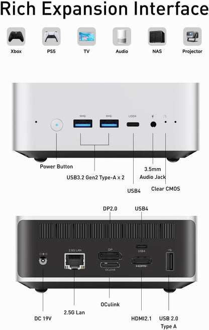 MINISFORUM AI Mini PC Barebone M1 Pro-125H with Intel Core Ultra 5 Processor 125H(14C/18T,up to 4.5Ghz), Mini Computer PCIe4.0 SSD,Triple Display with HDMI 2.1/USB4/DP,5X USB Ports, WiFi 7, BT5.4