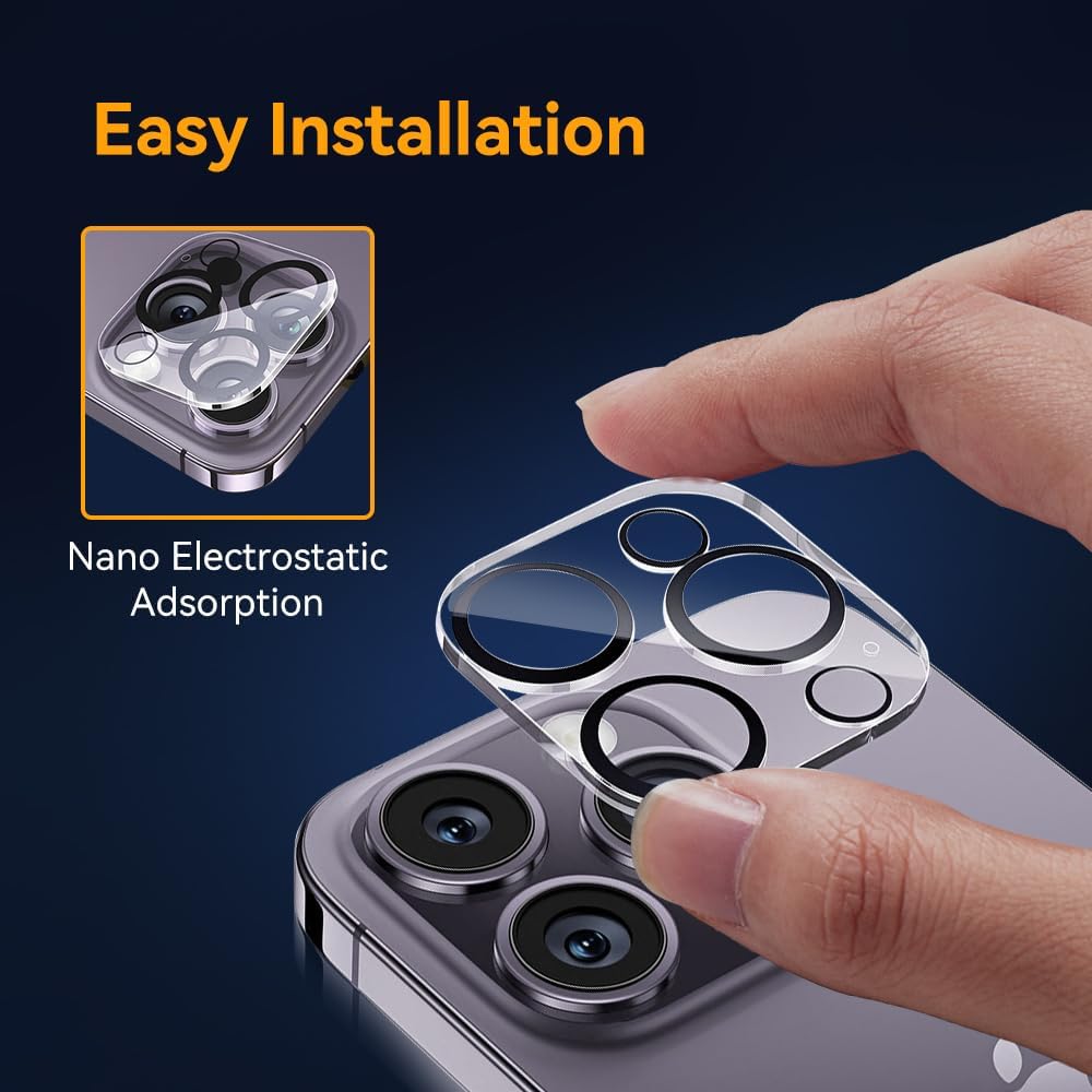 Camera Lens Protector for iPhone 15 Pro 6.1" ＆ iPhone 15 Pro Max 6.7",9H Tempered Glass，Ultra HD, Scratch Resistance Easy to Install，Case Friendly，[Does not Affect Night Shots] 3-Pack