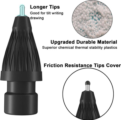 Upgraded Pencil Tips fits for Apple 2nd 1st Gen USB-C iPad Pro Pencil,No Wear Out Fine Point Apple Pen Tip &Noiseless Friction Nib Covers Set, Make iPencil 1 / Pencil 2 Work Like a Charm,Black