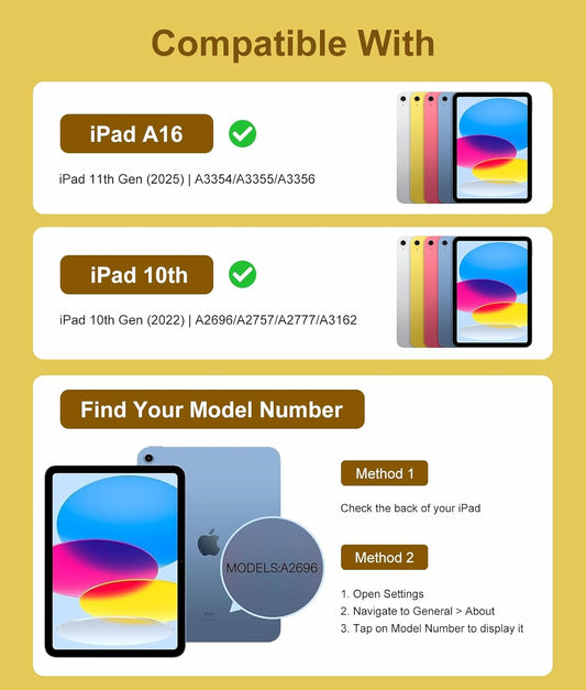 for iPad 10th Generation Case with Keyboard 10.9 Inch 2022/iPad (A16) 11th Gen 11 Inch 2025 - Magnetic Detachable Keyboard, Stain Proof Cover, Smart Folio Case with Pencil Holder - Yellow