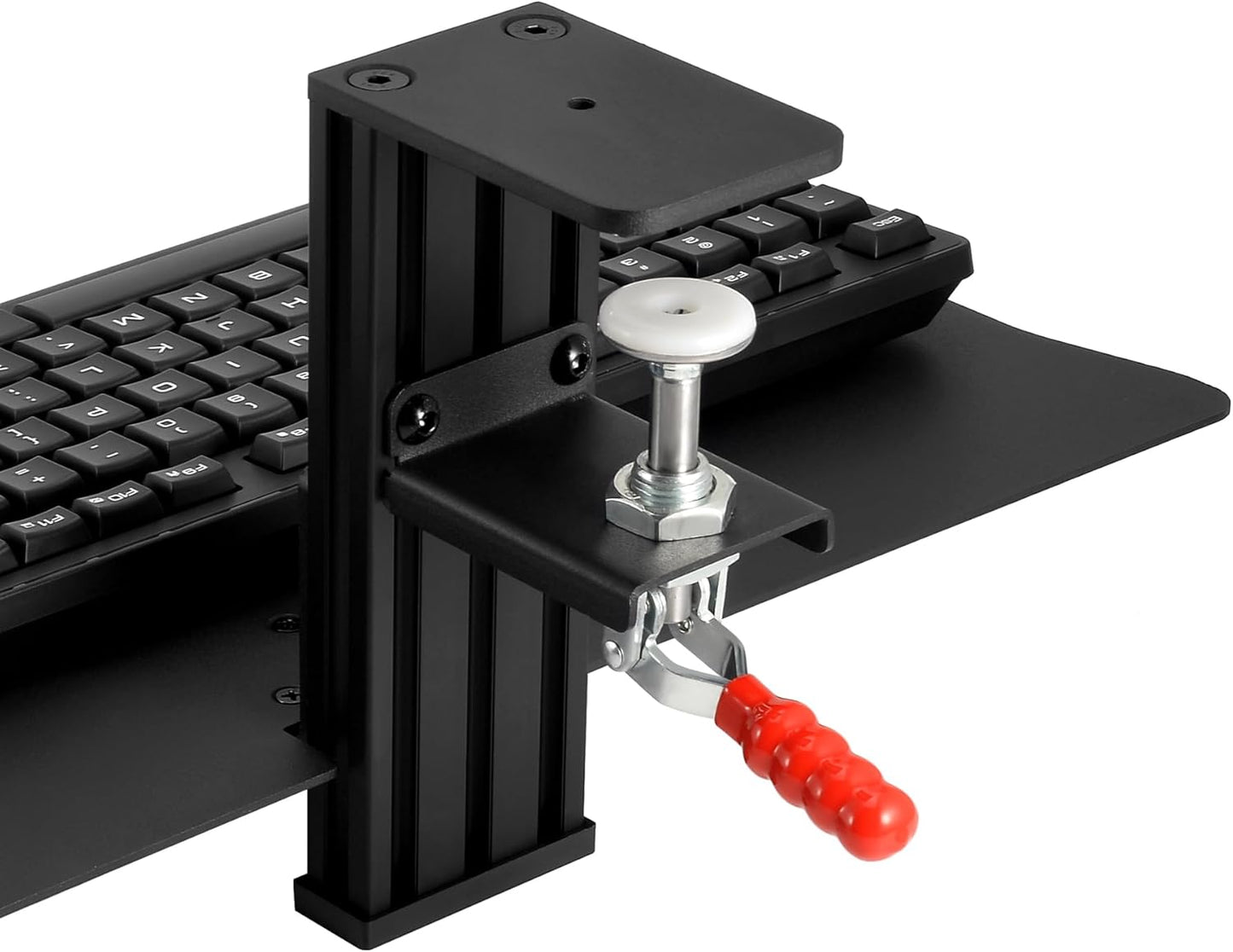 Quick Release Keyboard Desk Mount, Clamp-on Adjustable Tray,18.5x8.7 Inch, Extra Sturdy Single Clamp Design, Height Adjustable Ergonomic Typing for Office, Home, Gaming - Save Desk Space, Special Use