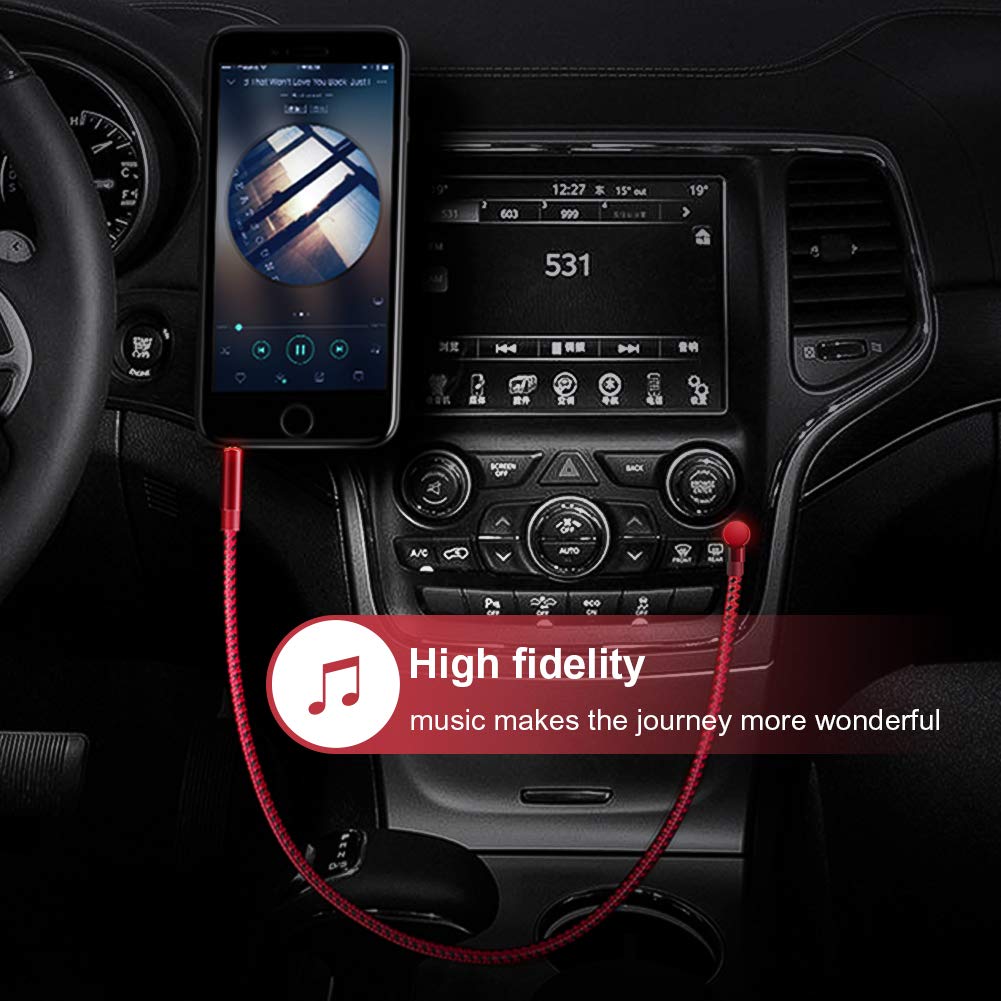 CableCreation Audio Cable, 10FT 3.5mm Right Angle Male to Male Auxiliary Stereo HiFi Cable with Silver-Plating Copper Core,24K Gold Plated, Red