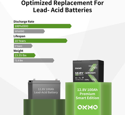 12V 100Ah LiFePO4 Battery with Bluetooth, BCI Group 24, Built-in 100A BMS, 1280Wh Rechargeable Deep Cycle Lithium Battery, 15000+ Cycles for RV, Marine, Solar, Trolling Motor, Home, Off-Grid