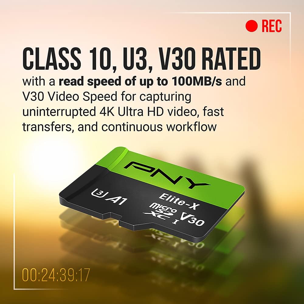 PNY 64GB Elite-X Class 10 U3 V30 SDXC Flash Memory Card - 100MB/s, Class 10, U3, V30, 4K UHD, Full HD, UHS-I, Full Size SD (Pack of 1)