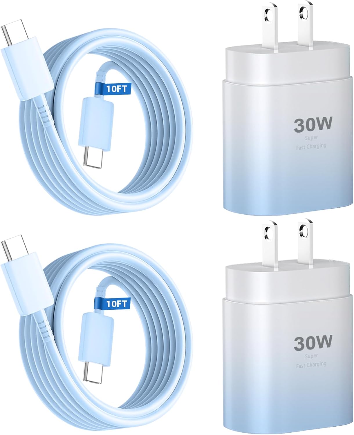 Phone 15 Charger,30W USB C Fast Charger Block & 10FT Long C to C Fast Charging Cable Cord for Phone 15/15 Pro Max/ 15 Plus/ 15 Mini,Pro 12.9/11,10th Gen/Mini 6 Galaxy S24 Ultra,Blue Gradient
