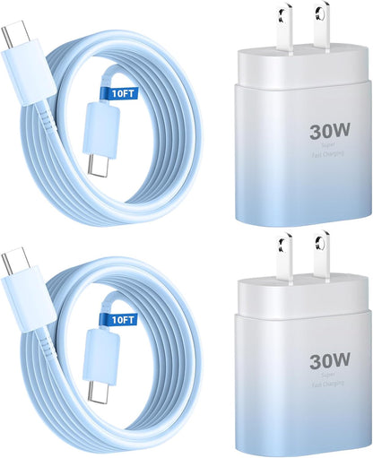 Phone 15 Charger,30W USB C Fast Charger Block & 10FT Long C to C Fast Charging Cable Cord for Phone 15/15 Pro Max/ 15 Plus/ 15 Mini,Pro 12.9/11,10th Gen/Mini 6 Galaxy S24 Ultra,Blue Gradient