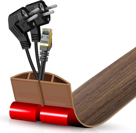 Floor Cord Cover Cable Cavity Self Adhesive Cord Hider Floor Floor Cable Management Power Cord Protector Floor Electric Cord Covers for Offices, Gym, Exhibitions (Misty Brown Wood, 2.36" x 3.3')