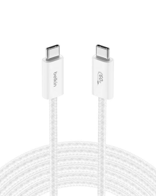 Belkin USB C to USB C Cable, 9.9ft, 60W - Type C Charger, iPhone Charger Cord, Soft, Braided, Flexible for iPhone 16, Galaxy S25, Pixel 9, Airpods, iPad Pro, Tablet & More, Travel Essentials - White