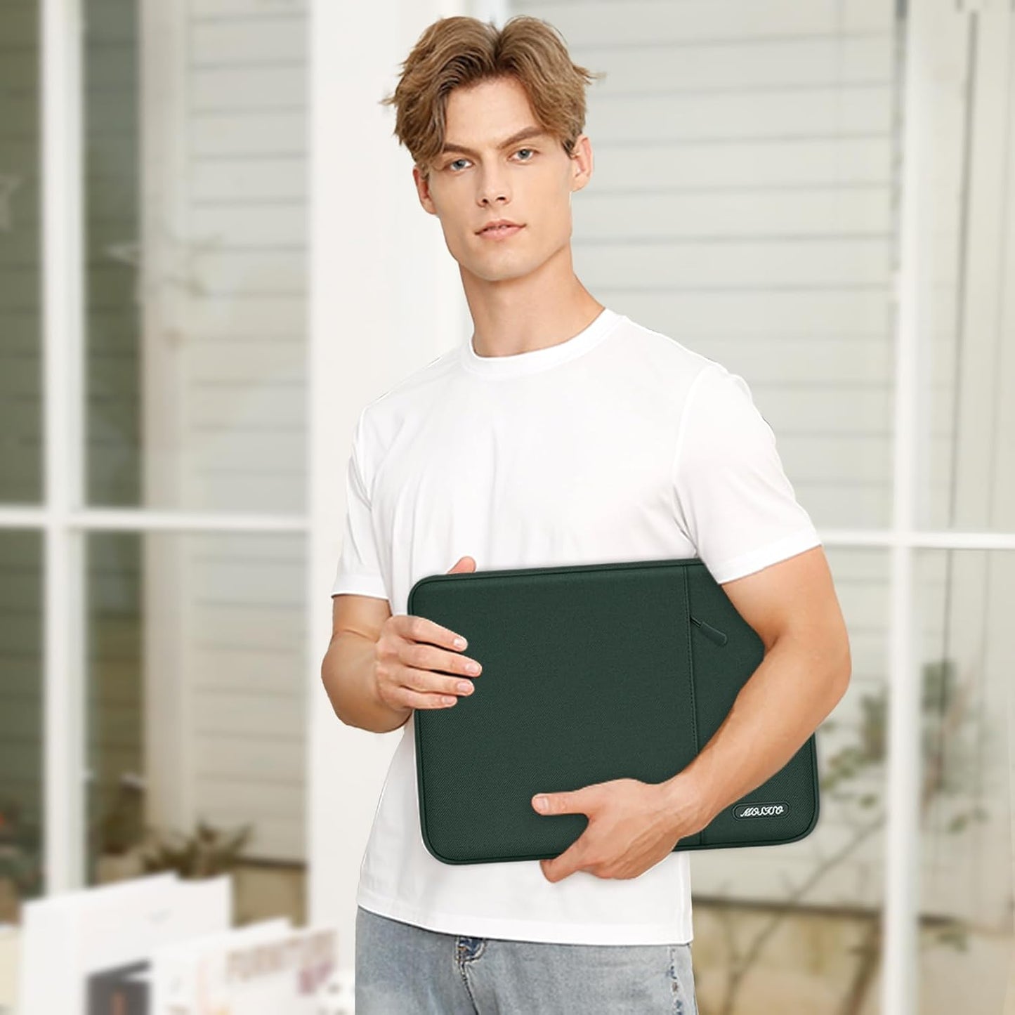 MOSISO Laptop Case 12.3 inch, 11.6-12.3 inch Laptop Sleeve Compatible with MacBook Air 11.6, Acer HP Dell Lenovo Samsung, Surface Pro, Polyester Vertical Computer Sleeve Bag with Pocket,Midnight Green