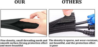 Black Braided Cable Management Sleeves Wire Loom Tubing Cord Protector Self-Wrapping (1/4"-30Feet)