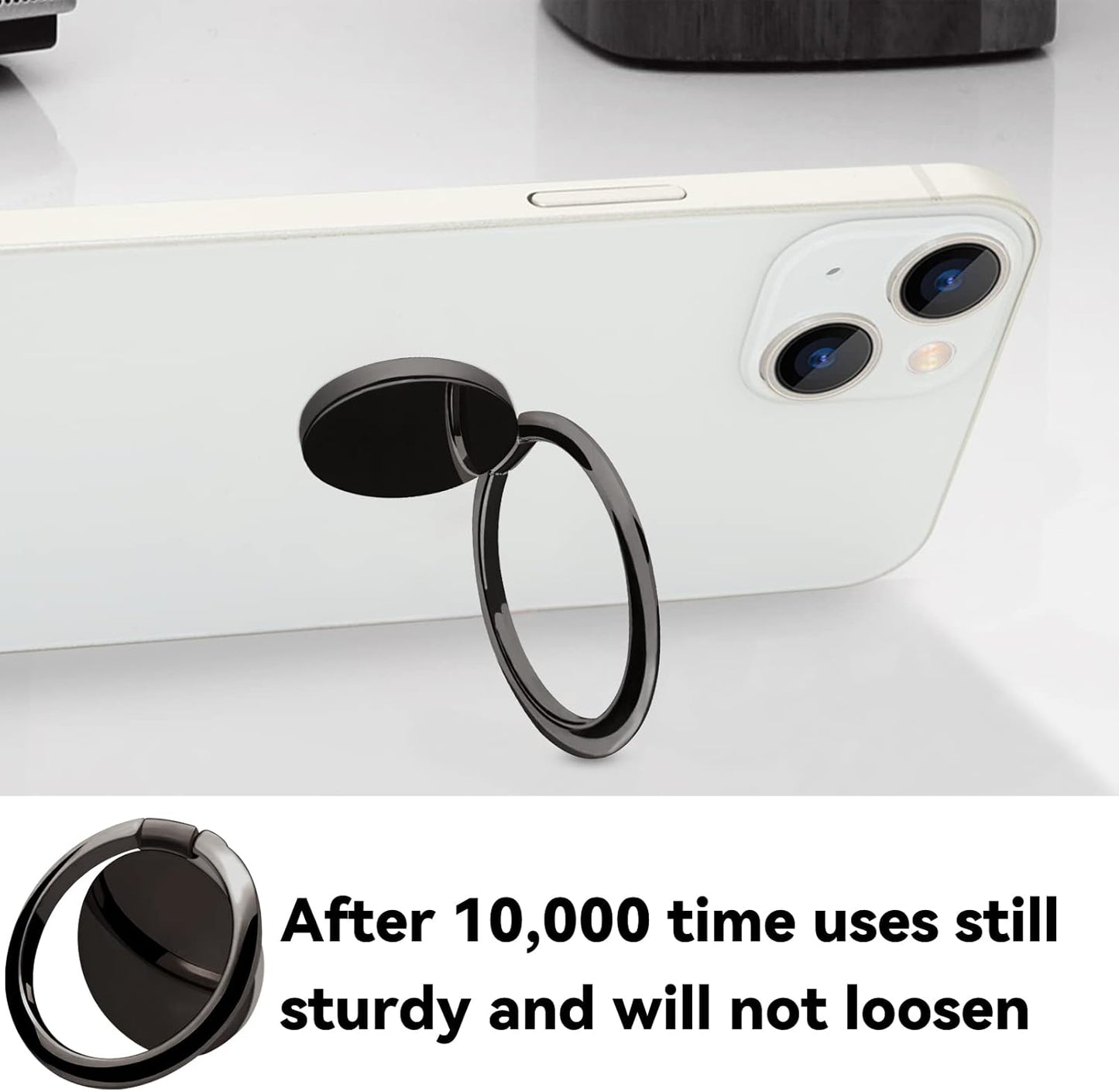 Metal Cell Phone Ring Holder Finger Ring Stand, 360 Degree Rotation Ring Kickstand Grip Holder for Magnetic Car Mount, Black