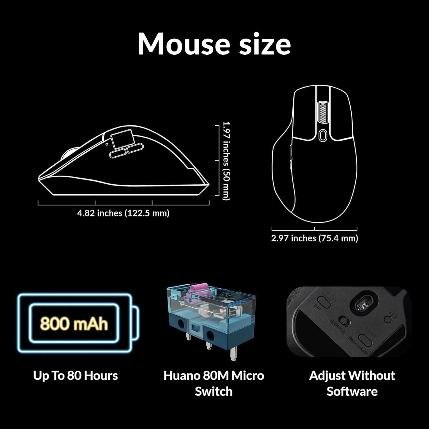 Keychron M6 8000 Hz Wireless Bluetooth 2.4 GHz/Wired Connection Mouse, Lightweight Body Programmable PixArt 3950 Sensor for Windows Mac Linux - Black