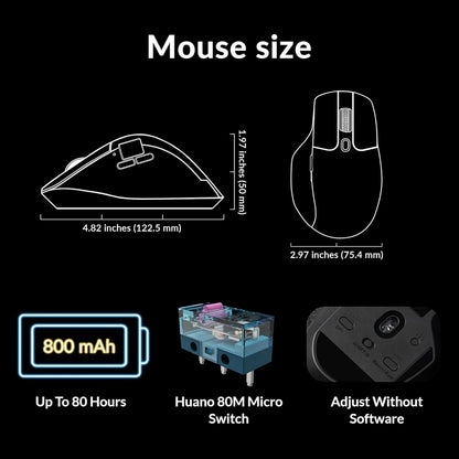 Keychron M6 8000 Hz Wireless Bluetooth 2.4 GHz/Wired Connection Mouse, Lightweight Body Programmable PixArt 3950 Sensor for Windows Mac Linux - Black