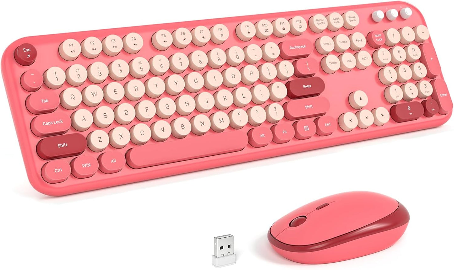 KNOWSQT Wireless Keyboard and Mouse Combo - Lovely Red Rainbow Full-Sized Typewriter Colorful Keyboards, Round Keycap USB Plug Play Retro Cute Keyboards for Windows, Laptop, PC, Desktop, Computer