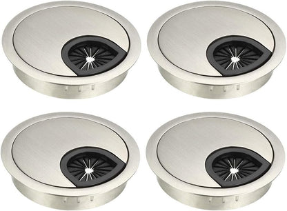 uxcell Cable Hole Cover, 2.4Inch/60mm Zinc Alloy Desk Wire Cord Cable Grommets Hole Cover for Office PC Desk Cable Cord Organizer, 4Pcs Wire Drawing Silver