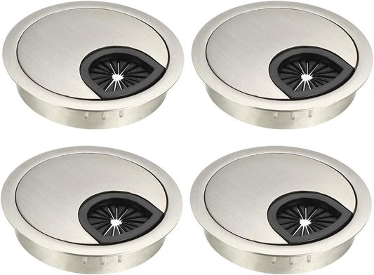 uxcell Cable Hole Cover, 2.4Inch/60mm Zinc Alloy Desk Wire Cord Cable Grommets Hole Cover for Office PC Desk Cable Cord Organizer, 4Pcs Wire Drawing Silver