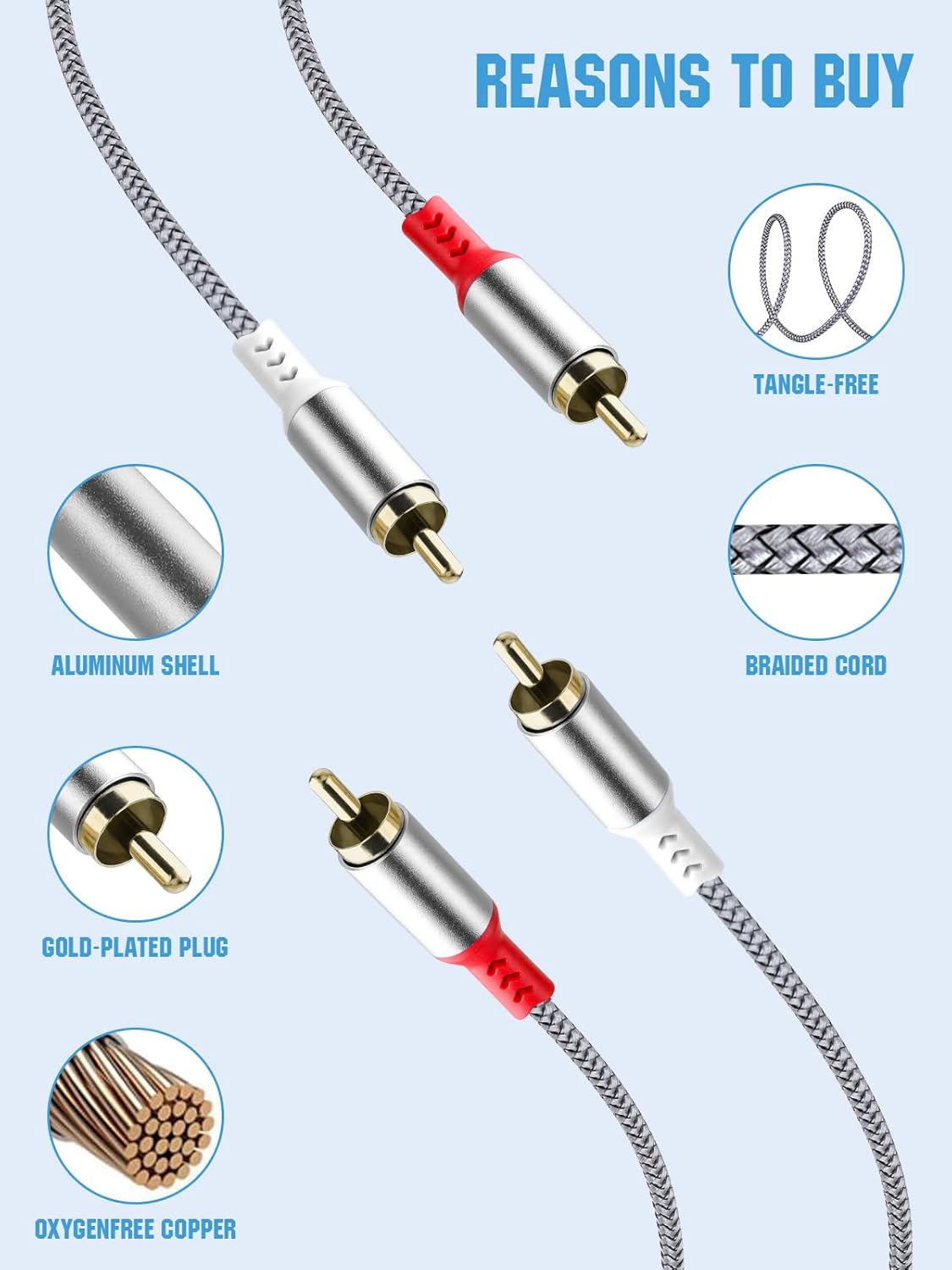 2 Pack 2RCA to 2RCA Cable 2 RCA Male Hi-Fi Systems Audio Stereo Subwoofer Cable Nylon-Braided Auxiliary Audio Cord for Home Theater HDTV Amplifiers Hi-Fi Systems Speakers and etc 6.6Ft Silver