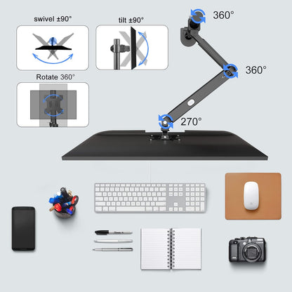 Pholiten Premium Single Monitor Arm for 13-32 Inch Computer Holds 22 lbs,Gas Spring Monitor Stand for Desk with Swivel/Tilt/Rotation, VESA 75x75 or 100x100mm