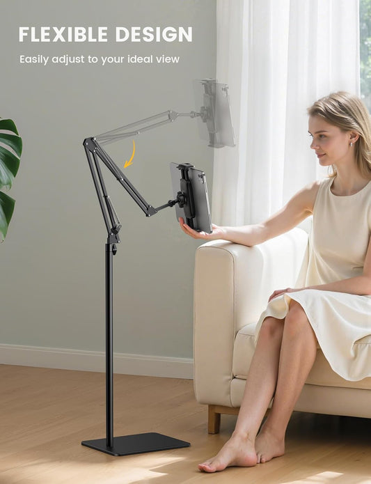 Floor Tablet Stand Phone Holder - Lamicall [55" Height Adjustable][ Flexible Arm] Multi Angle Tablet Holder, 5lb Weighted Base Bed Mount For 4.7-13" Devices, iPad Pro Air Mini, Kindle, Tabs, E-Readers