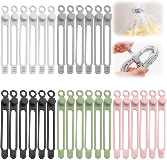 30pcs Data Cable Organizer, 2025 New Silicone Cable Ties Cable Management Organizer, 106mm Reusable Cord Organizer, Colorful Wire Organizers for Cords (30)