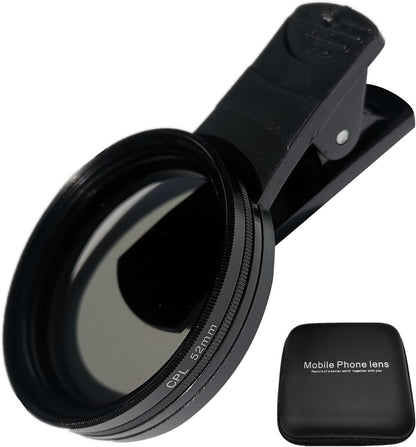 EMVANV 52mm Clip-on CPL Phone Camera Lens Filter, Phone Lens Filter Kit, Universal CPL Filter Compatible with iPhoneSamsung/Android Smartphones(Size:52mm)
