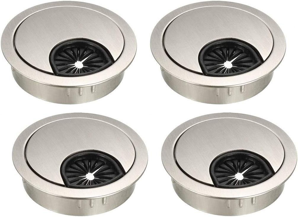 uxcell Cable Hole Cover, 2Inch/50mm Zinc Alloy Desk Wire Cord Cable Grommets Hole Cover for Office PC Desk Cable Cord Organizer, 4Pcs Wire Drawing Silver