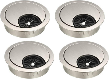 uxcell Cable Hole Cover, 2Inch/50mm Zinc Alloy Desk Wire Cord Cable Grommets Hole Cover for Office PC Desk Cable Cord Organizer, 4Pcs Wire Drawing Silver