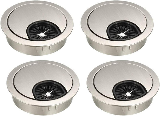 uxcell Cable Hole Cover, 2Inch/50mm Zinc Alloy Desk Wire Cord Cable Grommets Hole Cover for Office PC Desk Cable Cord Organizer, 4Pcs Wire Drawing Silver