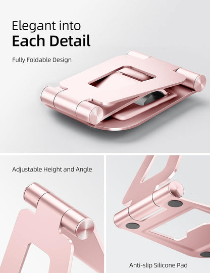 Nulaxy Aluminum Dual Foldable iPad Stand, Fully Adjustable Desktop Tablet Holder, Tablet Accessories for Office Kindle Compatible with Mobile Devices iPad Pro/Air/Mini, iPhone Pro/Max/Plus, Rose Gold