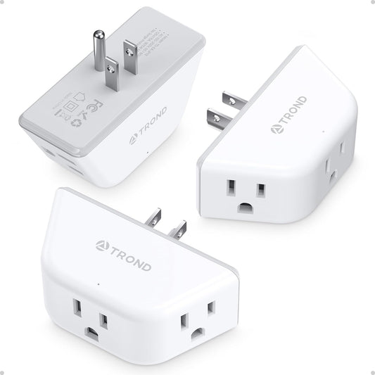 TROND Outlet Extender 3 Pack - Multi Plug Wall Outlet, 3-Prong Grounded Wall Splitter, 3 Way Angled Plug Adapter, Cruise Ship Essentials, Multiple Expander for Travel Home Office Dorm Room, White
