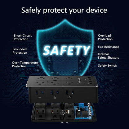 Surge Protector Nikleb, Wall Outlet with 4 USB Ports 5V 4.8A Total, 12 Multi Outlet Extender, Multiple USB Plug Adapter Wall Mount, Phone Chargier Organizer with Phone Holder, Heavy Duty