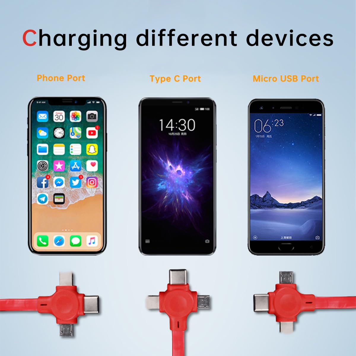 4 Pcs 3 in 1 Retractable Multi Chargers Cable (3.28FT) with USB C/Micro USB/IP and Phone Stand, Festivals and Birthday Gift for Your Family and Friends, Compatible with iPhone/Android/Tablet