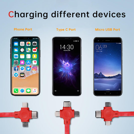6 Pcs 3 in 1 Retractable Multi Chargers Cable(3.28FT) with USB C/Micro USB/IP and Phone Stand, Festivals and Birthday Gift for Your Family and Friends, Compatible with iPhone/Android/Tablet