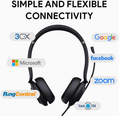 Yealink UH37 USB Headset with Microphone for PC Laptop - Headphones with Noise Cancelling Microphone for Computer,On-Ear Wired Office Call Center Headset Mono