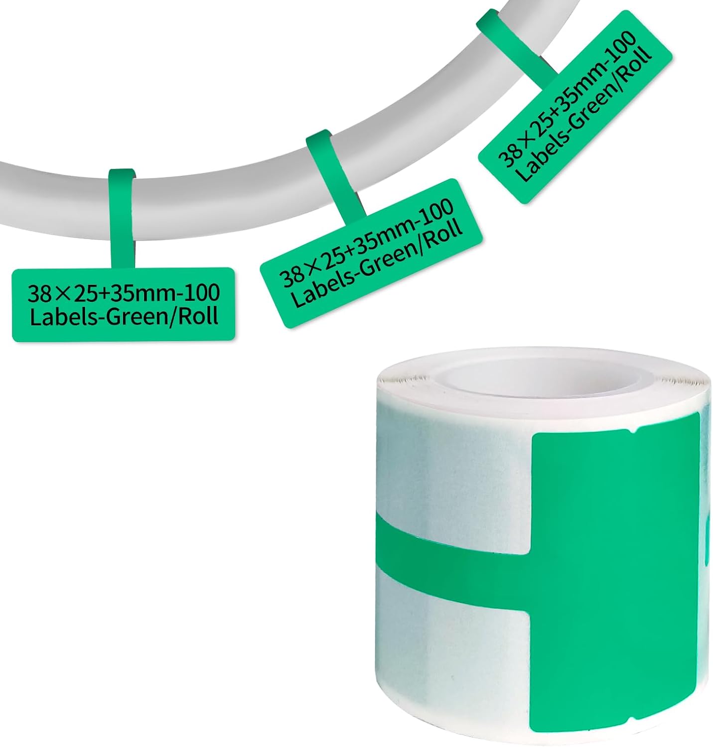 100 Pcs Cable Labels - Waterproof Wire Cord Label, Tear Resistant Wire Labels, Self Adhesive Cord Organizing Label, for Cable Management, Compatible with PUQU AQ20 Label Makers(Green) 38x60mm