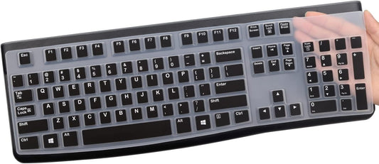 Silicone Keyboard Cover for Logitech K120 & MK120 Ergonomic Desktop USB Wired Keyboard, Logitech K120 & MK120 Keyboard Protective Skin US Layout (NOT Fit Other Model) -Black