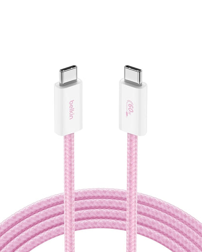 Belkin USB C to USB C Cable, 6.6ft, 60W - Type C Charger, iPhone Charger Cord, Soft, Braided, Flexible for iPhone 16, Galaxy S25, Pixel 9, Airpods, iPad Pro, Tablet & More, Travel Essentials - Pink