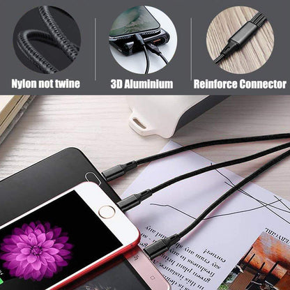 Multi Charging Cable, 4ft 2Pack Multi Phone Charger Cable Braided Universal 3 in 1 Charging Cord Extra Long Multiple USB Cable with USB C, Micro USB Port Connectors for Cell Phones and More（Red+Black)