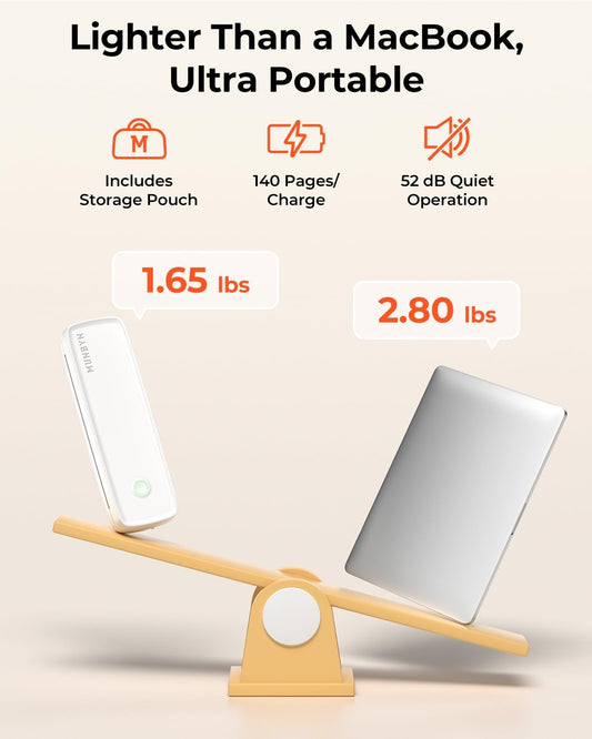 MUNBYN Portable Printers Wireless for Travel ITP04, Inkless Printer, Thermal Bluetooth Printer, Support 8.5x11&A4 Thermal Paper, Compatible with Android and iOS Phone & Laptop, Small Printers (White)