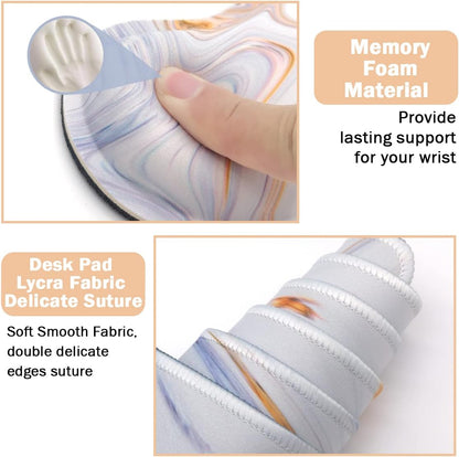 4-in-1 Large Gaming Mouse Pad, Keyboard Wrist Rest Pad & Wrist Support Mousepad Set, Extended Desk Pad Waterproof Desk Mat for Home Office Study Game - White Marble