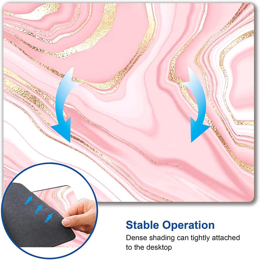 Cute Mouse Pad, Pink Gold Marble Mouse Pad, Square Personalized Mouse Mat with Design, Non-Slip Rubber Base Computer Mousepad for Office Laptop Desk