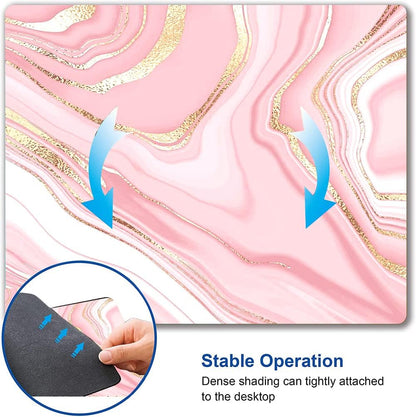 Cute Mouse Pad, Pink Gold Marble Mouse Pad, Square Personalized Mouse Mat with Design, Non-Slip Rubber Base Computer Mousepad for Office Laptop Desk