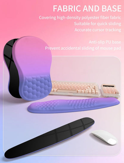 Hokafenle 2in1 Combination, Wave Keyboard Wrist Rest and Ergonomic Curvature Mouse Pad Wrist Support for Relieve Wrist Pain, Filled with Soft Cushion Memory Foam, Gradient Blue Purple