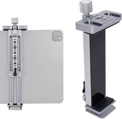 NICEYRIG Tablet Tripod Mount Aluminum Holder for iPad mini 8.3'' 7.9'', iPad Air, iPad Pro, 130mm - 223mm Adjustable Mounting Clamp with Double Locking Points, Quick Release Plate for Arca-style - 616