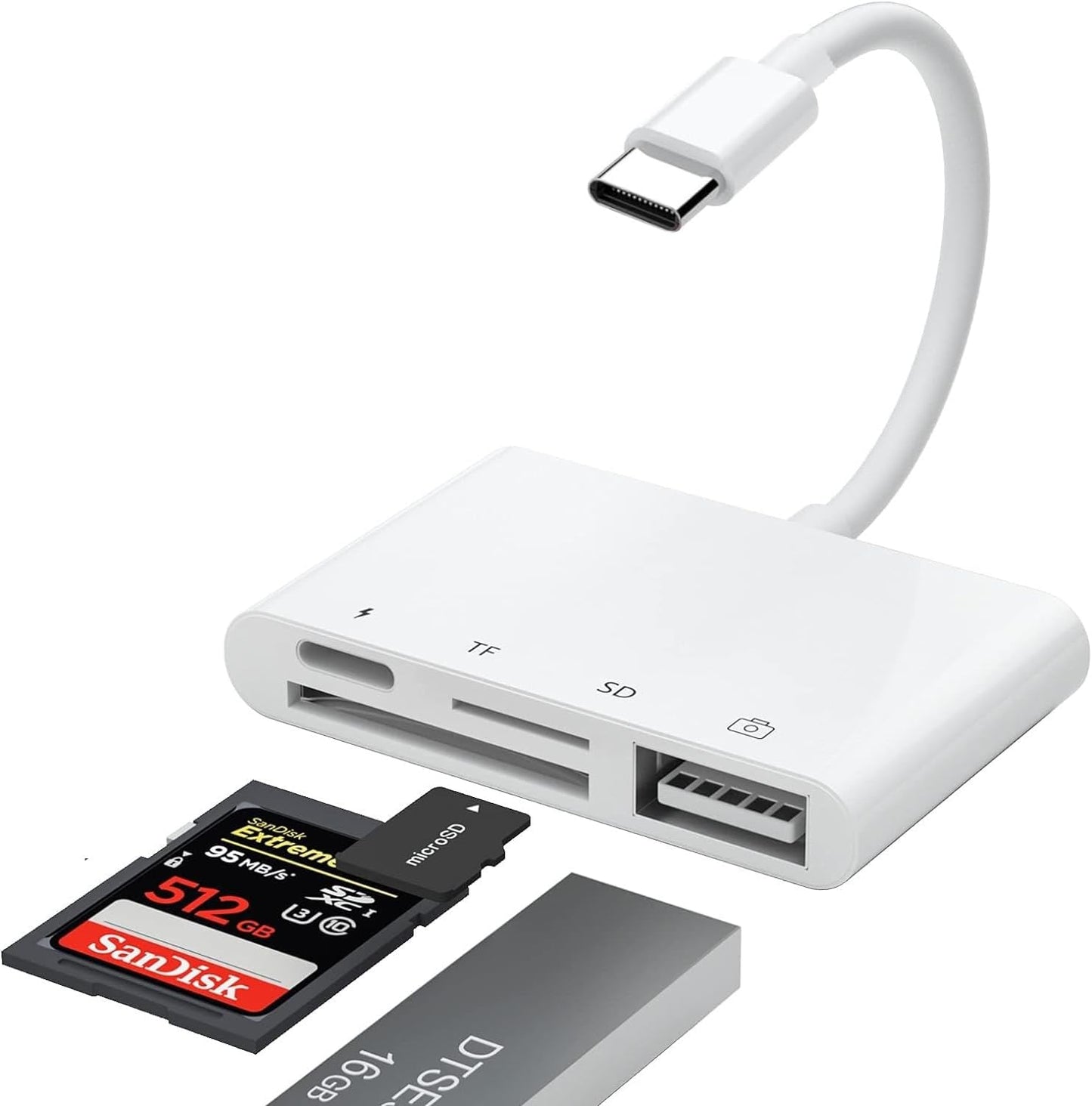 USB-C to SD Card Reader for iPhone iPad with USB OTG Camera Adapter, 4 in 1 Camera Connection Kit, iPhone Adapter with Fast Charging Port, for iPad,iPhone 16 15Pro Max, MacBook Pro/Air, Samsung