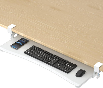 suptek Large Keyboard Tray Under Desk Pull Out with C Clamp Mount, Computer Keyboard & Mouse Tray, 34 (38 Including Clamps) x 11.8 inch Slide-Out Platform Computer Drawer for Typing, White, DSF1LW